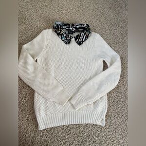 IROO White Sweater with Patterned removable Collar M